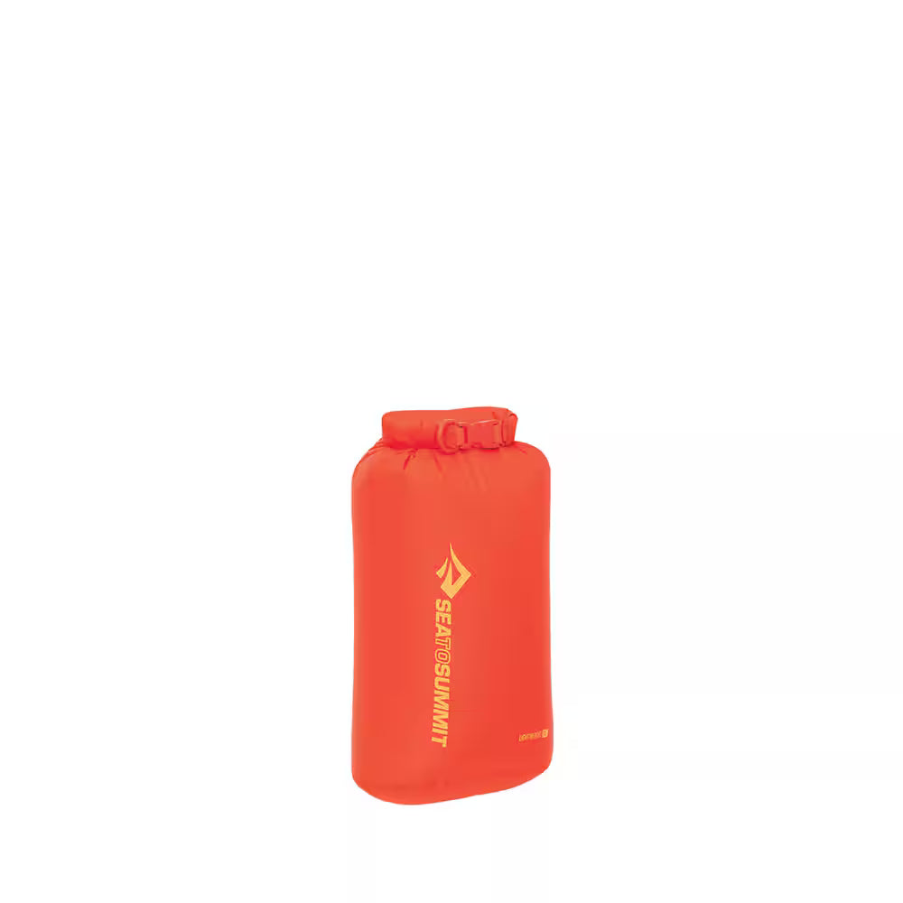 Sea to Summit Lightweight Dry Bag 5L in bright orange with roll-top closure