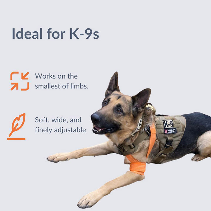 Demonstration of the Slishman Pressure Wrap being used on a K-9's front limb.