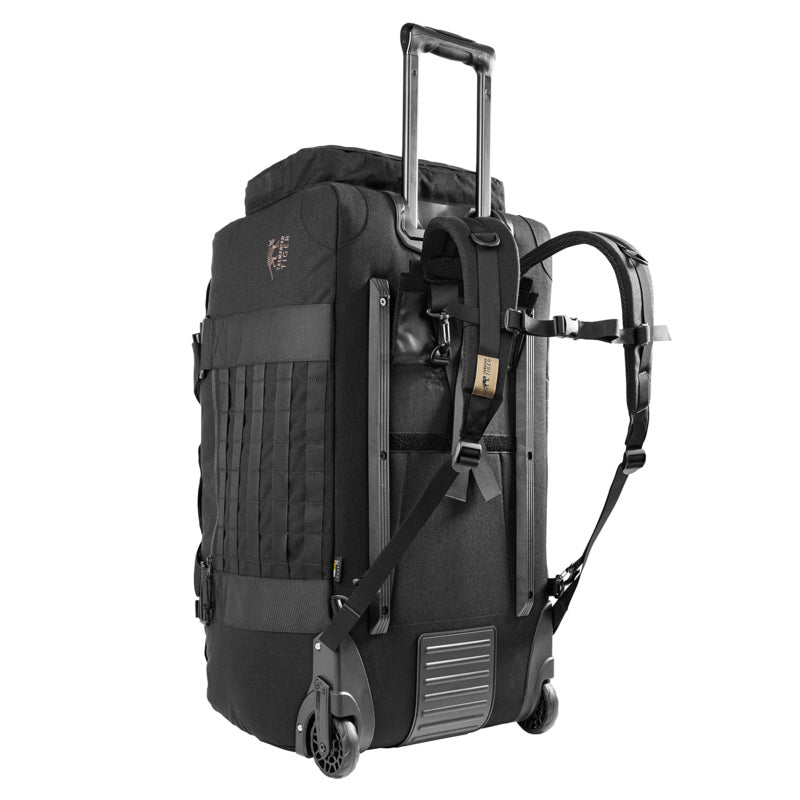 back view TT Transporter Roller Duffel – Tactical 110L black trolley bag with MOLLE and backpack straps