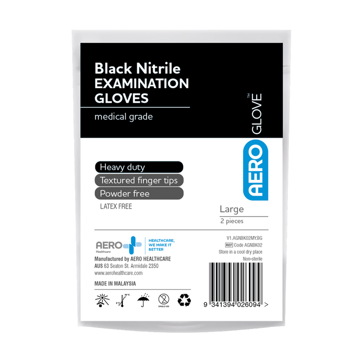 Black Nitrile Gloves – Large (2-Pack) Powder-Free Disposable Gloves for Tactical or Medical Use