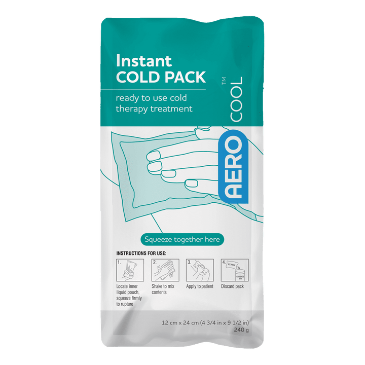 Front view of Aero Instant Ice Pack 240g with teal branding and cold therapy icons