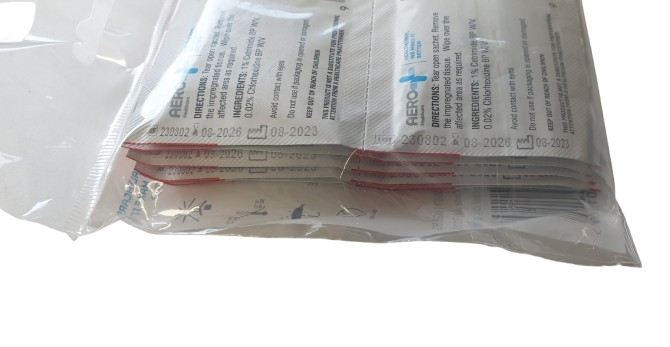 individually wrapped anitseptic wound cleaning tissues