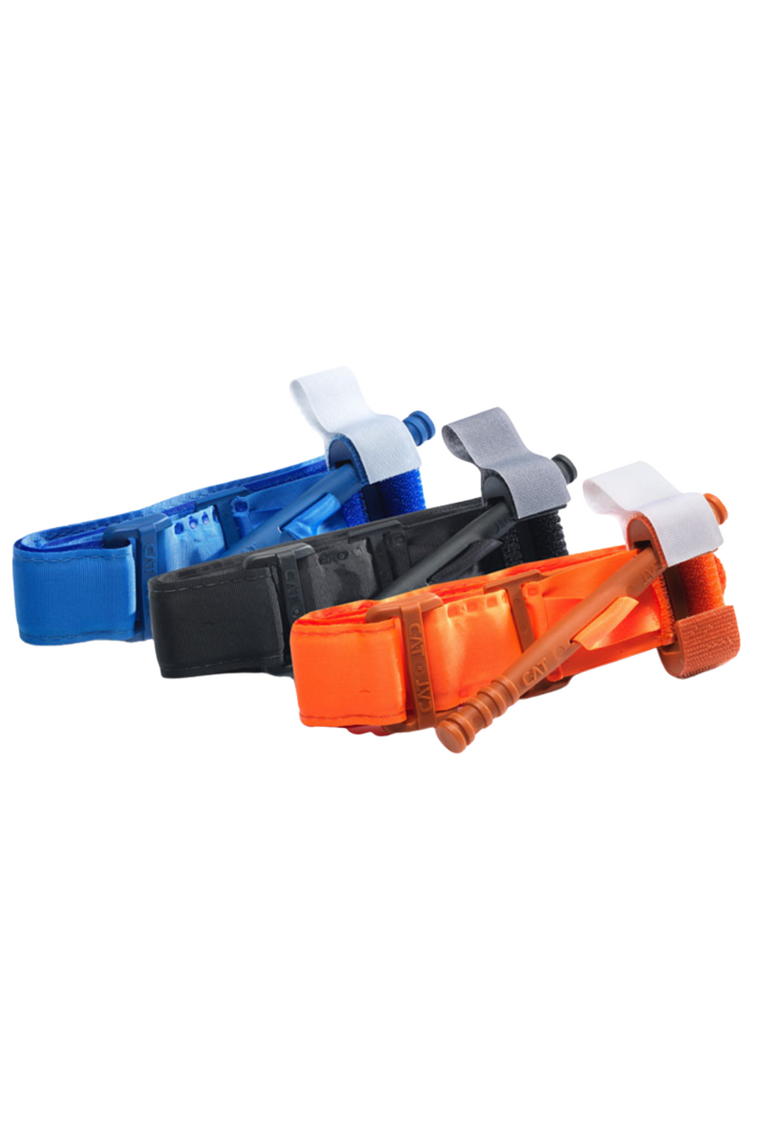 CAT Tourniquets in blue, black, and orange variants shown side by side with windlasses visible. Designed for rapid arterial bleeding control in combat and emergency care. TacMed Australia – field-tested tourniquets trusted by tactical medics.
