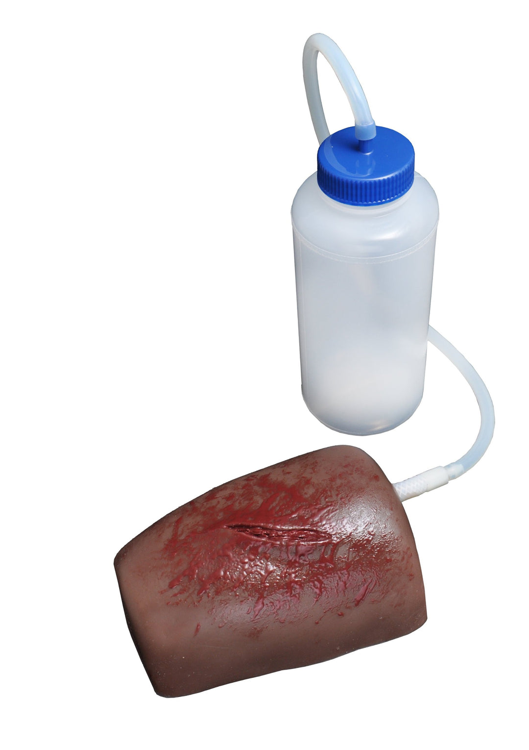 Close-up of the wound packing trainer and bottle, showcasing the realistic trauma wound texture.