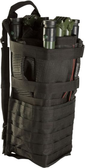 Talon® II Assault Litter Carrier in black, designed for easy litter transport with non-slip adjustable shoulder straps and a top handle. Made from 500D CORDURA® Solution-Dyed Nylon with Near Infrared Signature Reduction, featuring MOLLE-style attachment points and a drain hole. Litter sold separately.