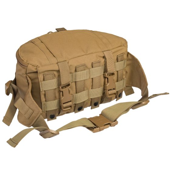 CCR Squad Bag in tan colour with carry handle, buckle strap, and side MOLLE attachments.