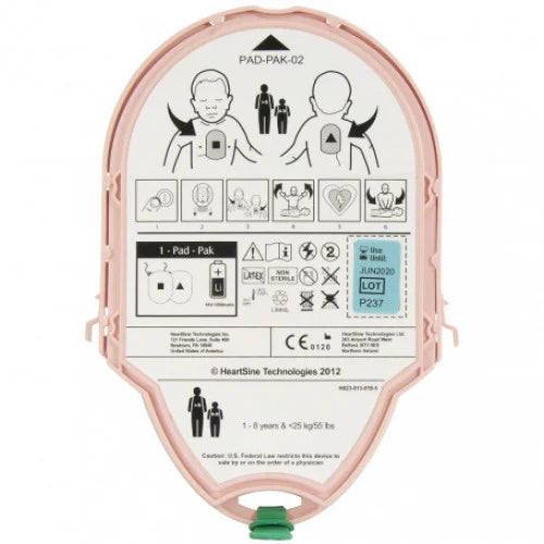 HeartSine Child Pad-Pak – Pink replacement battery and paediatric electrode pads for 350P, 360P, 500P AEDs
