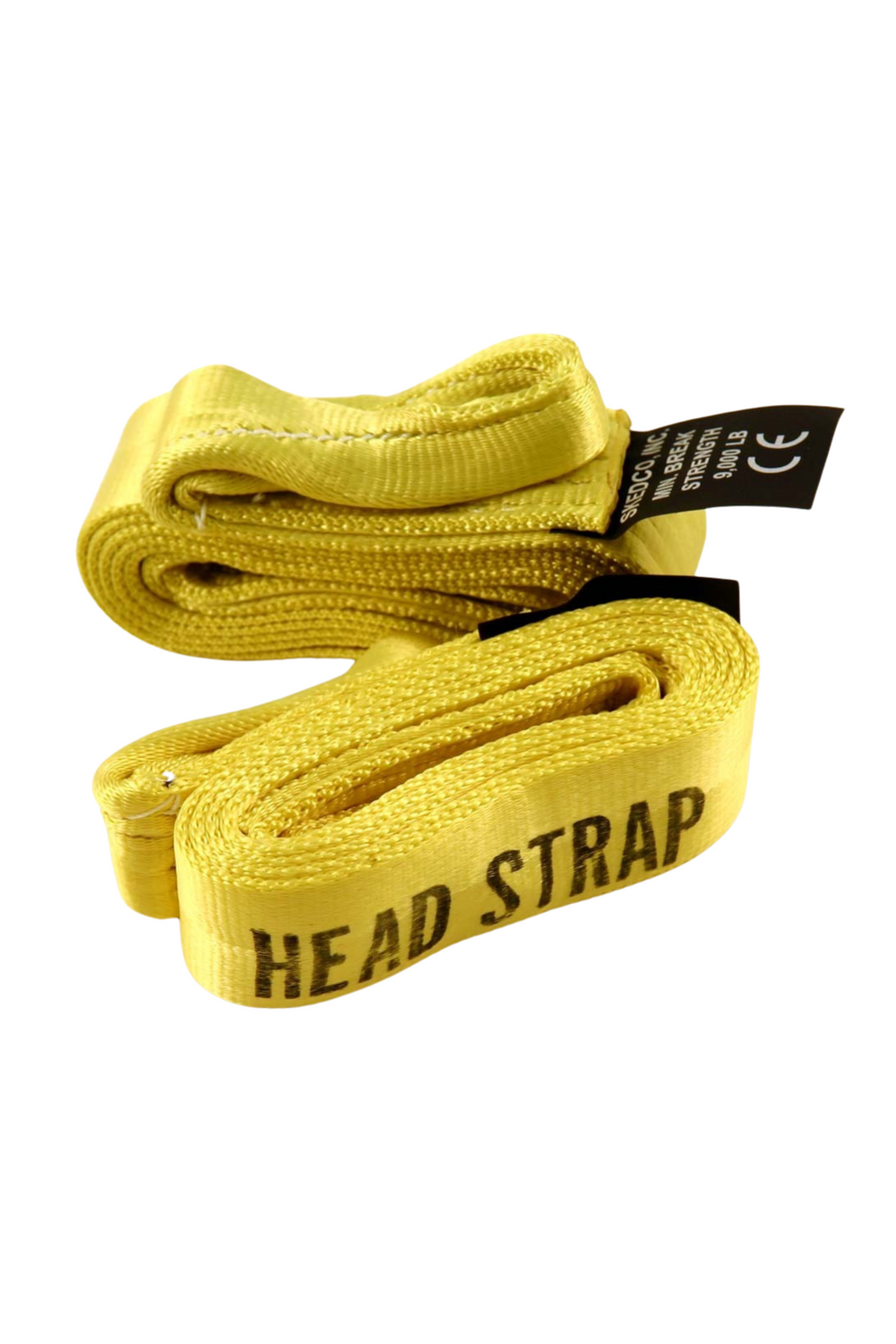 Yellow version of PJ Sked horizontal lift sling rescue straps with 'HEAD STRAP' label and folded presentation.