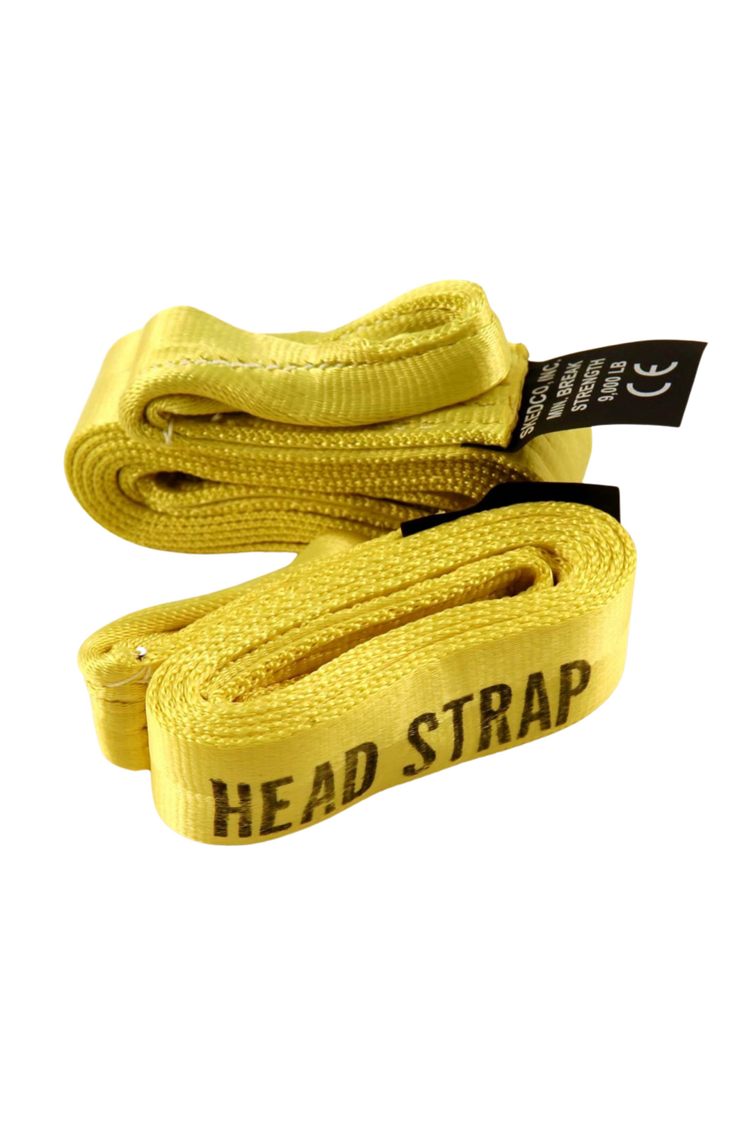 Yellow version of PJ Sked horizontal lift sling rescue straps with 'HEAD STRAP' label and folded presentation.
