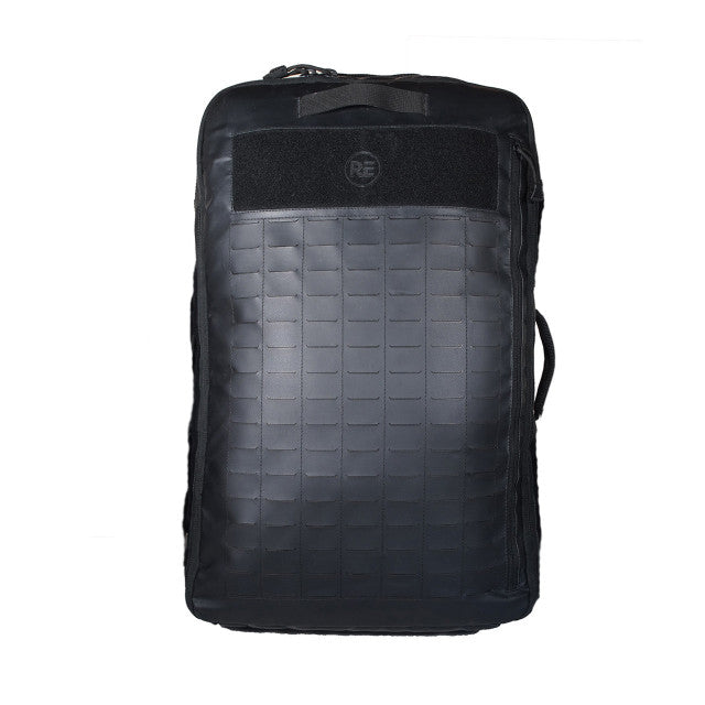 Black Paratus medical pack with MOLLE webbing panel on the back.