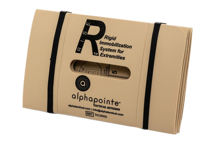 Compact folded RISE splint with branding visible