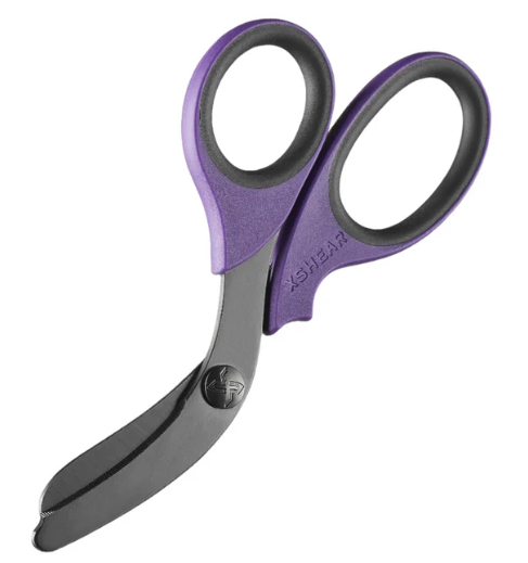 XSHEAR 7.5 inch Trauma Shears in purple and black. Designed for medics who value colour-coded gear without sacrificing performance. TacMed Australia – strong, sharp, and built for emergency care.