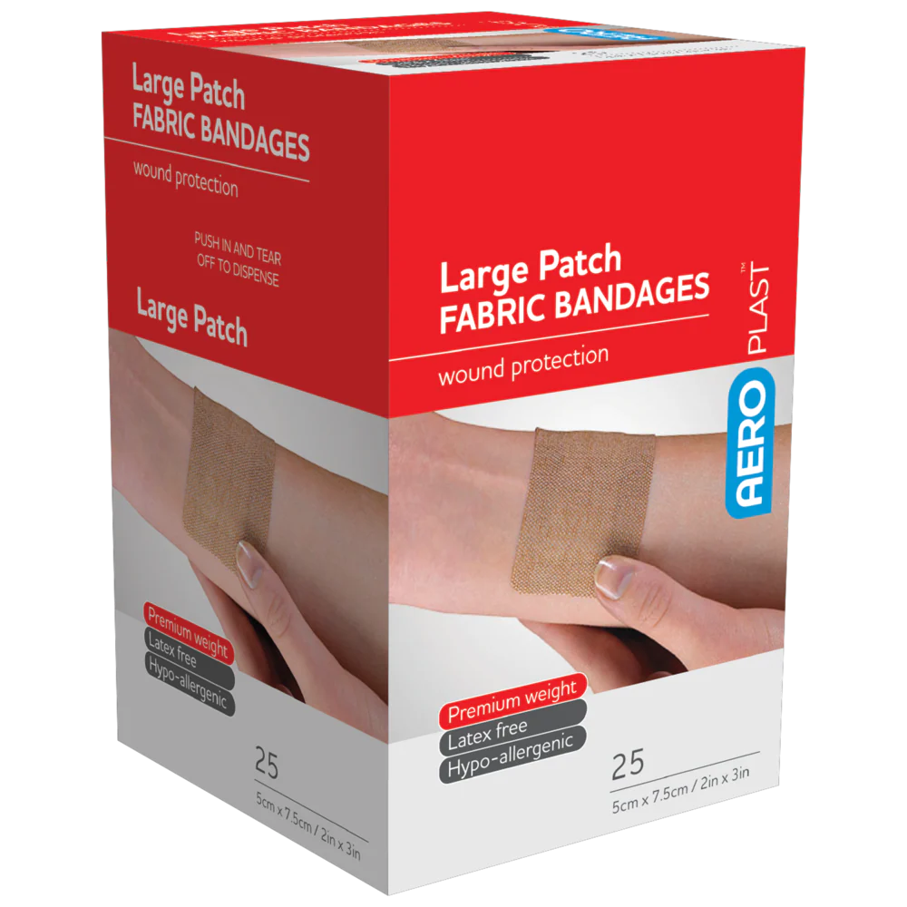 Aero Premium Fabric Bandaids Large Patch 7.5x5cm Pkt/25