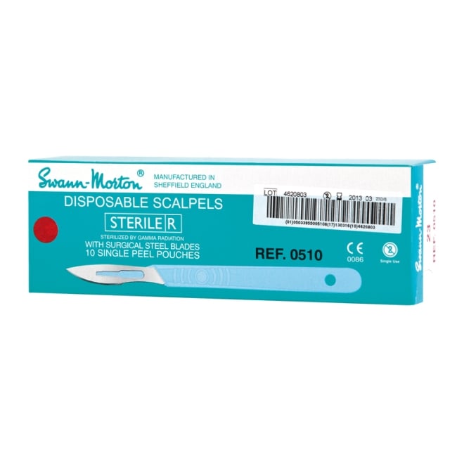 Box of 10 Swann-Morton No.15 scalpels – sterile packaging