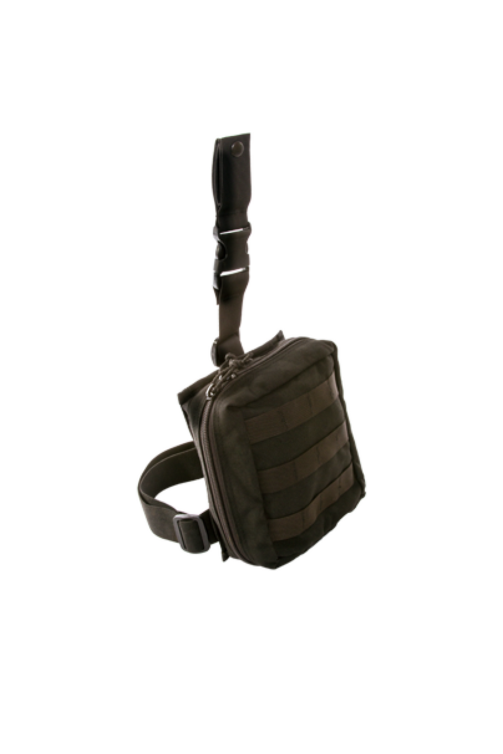 Side view of closed K9 Handler Trauma Kit pouch with vertical strap.