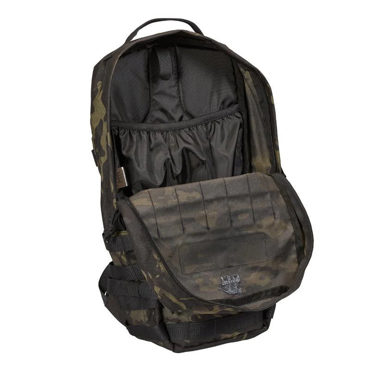 Front view pocket open TT Essential Pack L MKII – 15L military daypack with MOLLE and compression straps
