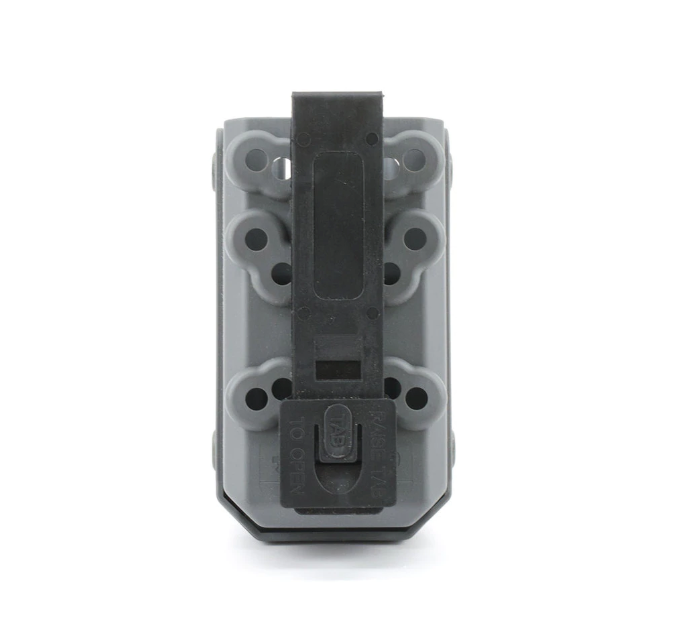 Side view of Eleven 10 RIGID TQ Case showing retention strap and hardware screws. Designed to withstand harsh environments. TacMed Australia – tactical tourniquet case for high-performance kits.