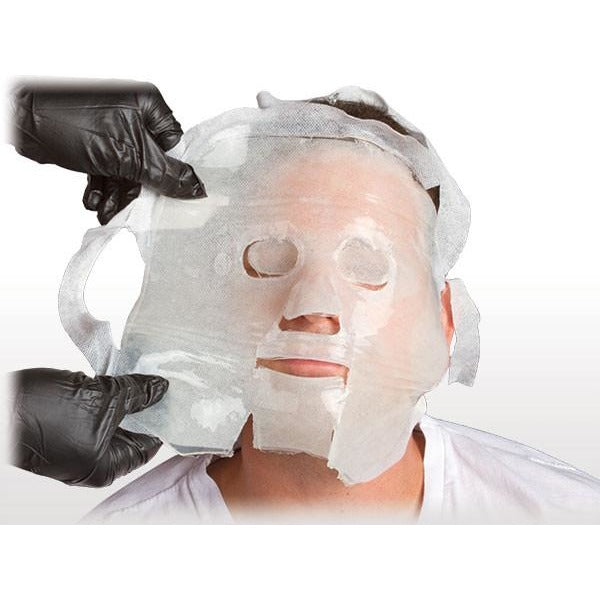 BurnTec facial burn dressing in place on patient. Ensures cooling and infection prevention after thermal injury. TacMed Australia – sterile facial dressing for professional use.
