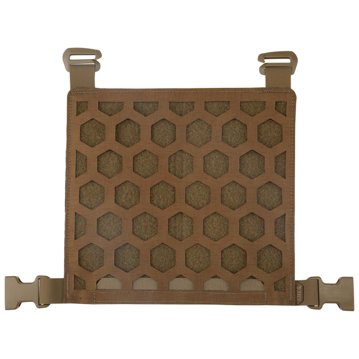 Coyote brown 5.11 Hexgrid 9x9 Gear Set panel with hex-cut MOLLE grid and buckles.