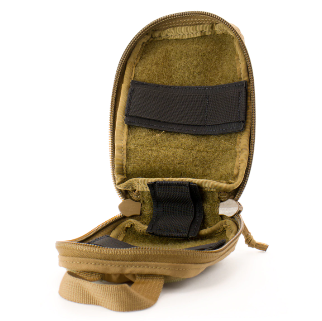 Interior view of the ETAK Tearaway Pouch opened, showing internal elastic loops and compartment structure for organizing medical supplies.