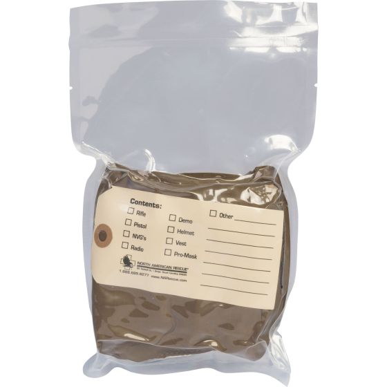 Rear view of sealed casualty equipment bag showing identification label area.