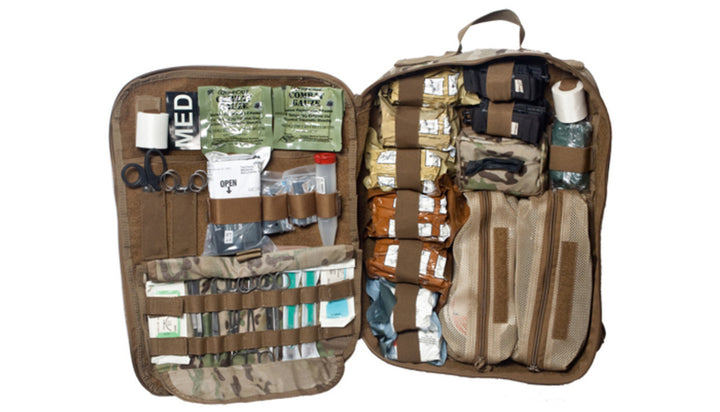 Open Any Mission Pack displaying internal compartments and elastic loops with organised medical supplies.