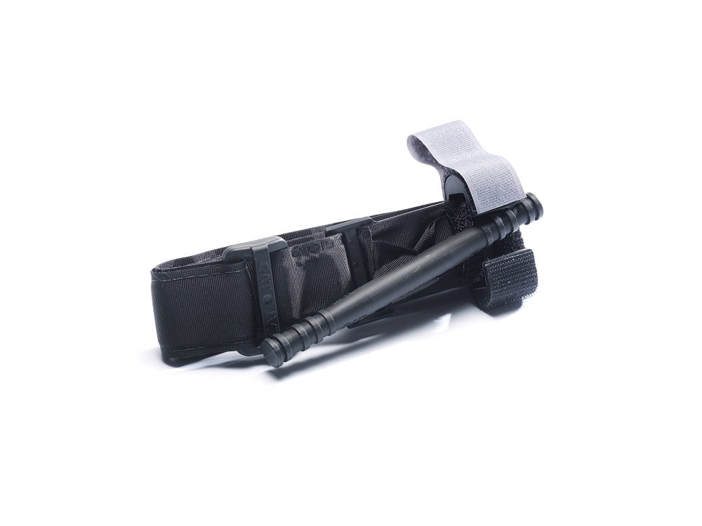 Black CAT Tourniquet angled to show reinforced windlass, securing clip, and strap. Engineered for one-handed application. TacMed Australia – essential gear for trauma kits and IFAKs.