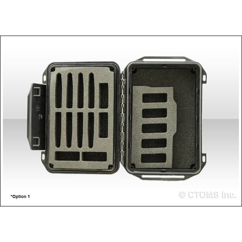 Interior view of DrugBox with empty custom foam slots for organizing vials and ampoules.