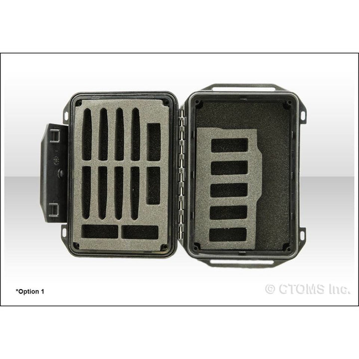 Interior view of DrugBox with empty custom foam slots for organizing vials and ampoules.