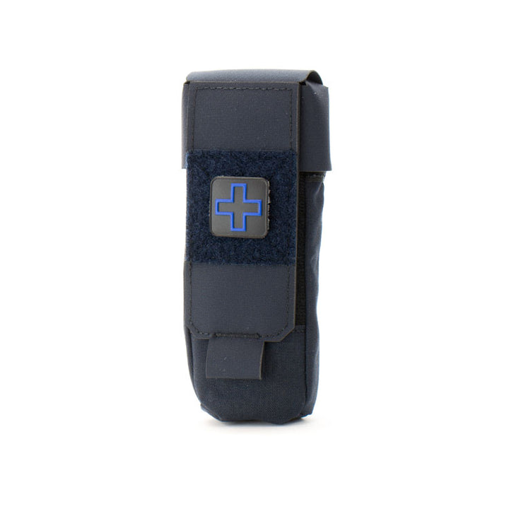 Navy blue Eleven 10 pouch with laser-cut medical cross in blue.