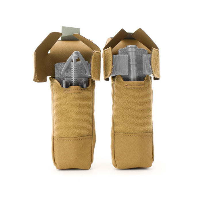 Open tan Eleven 10 pouch with flap and internal strap visible.