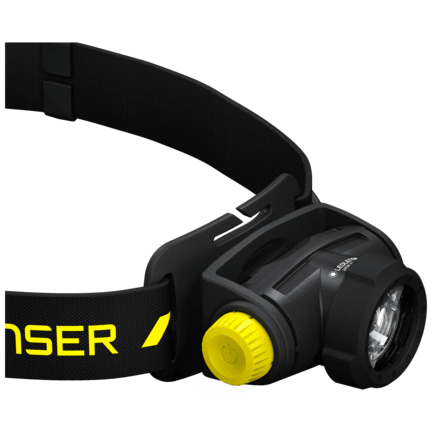 Close-up side view of the H5R Work Headlamp showing yellow focus dial and front light casing.