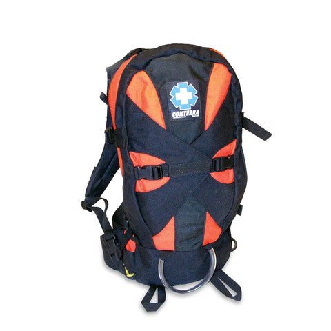 Front view of the Longbow Emergency Operations Pack with orange accents and a medical emblem.
