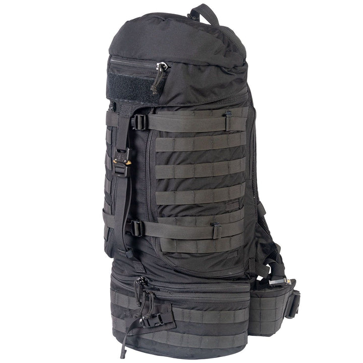NAR Multi Mission Trauma Pack in black, a rugged backpack with 3200 cubic inch capacity for tactical medics. Features six detachable compartments, internal MOLLE with hook-and-loop, a multi-mission belt, and rappelling loops. Converts into a trauma sheet for vehicle or aircraft use. Includes North American Rescue branding. Bag only, gear sold separately