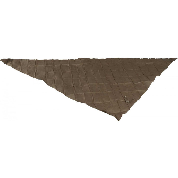 Olive drab green triangular bandage fully unfolded flat on white background.