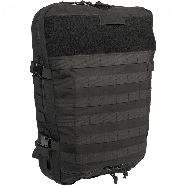 NAR-4 Aid Bag in black, a low-profile load-carriage platform bag for medical gear. Features 500D CORDURA® Solution-Dyed Nylon with Near Infrared Signature Reduction, sand and water-resistant zippers with silent pulls, and a PALS/MOLLE-style attachment system. Includes rapid attachment straps for body armor or stowaway shoulder straps for carrying. Bag only, contents not included.