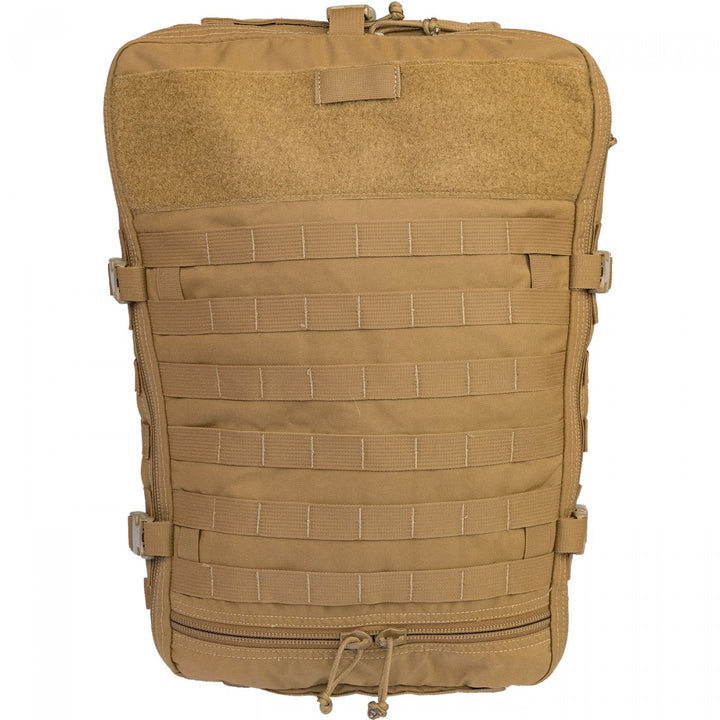 NAR-4 Aid Bag in tan, a low-profile load-carriage platform bag for medical gear. Features 500D CORDURA® Solution-Dyed Nylon with Near Infrared Signature Reduction, sand and water-resistant zippers with silent pulls, and a PALS/MOLLE-style attachment system. Includes rapid attachment straps for body armor or stowaway shoulder straps for carrying. Bag only, contents not included. Tan colour special order only.