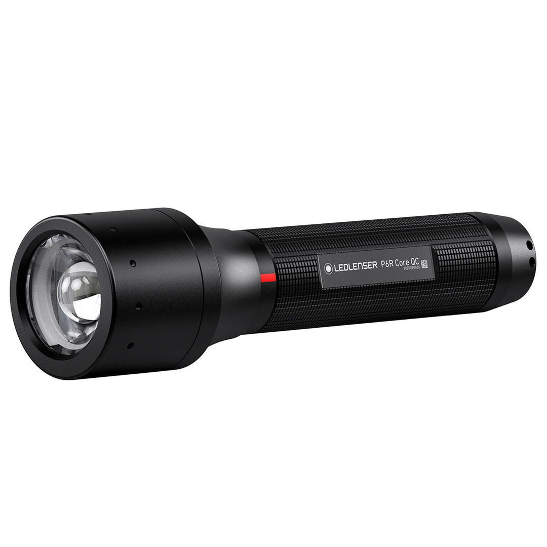 Black Ledlenser P6R Core QC flashlight with textured grip and wide lens head.