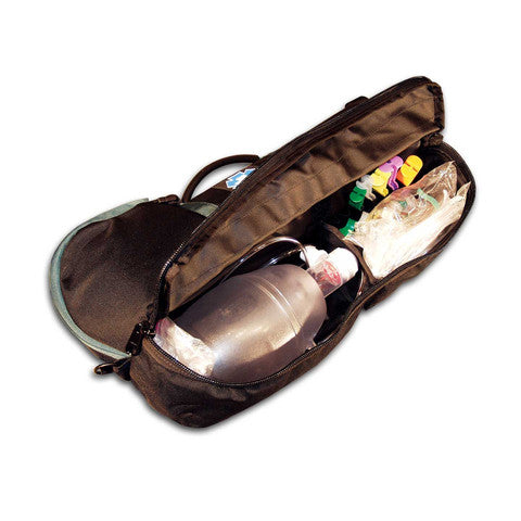 Interior view of the Conterra Pro-2 Caddy showing organized storage for oxygen cylinder and airway equipment.