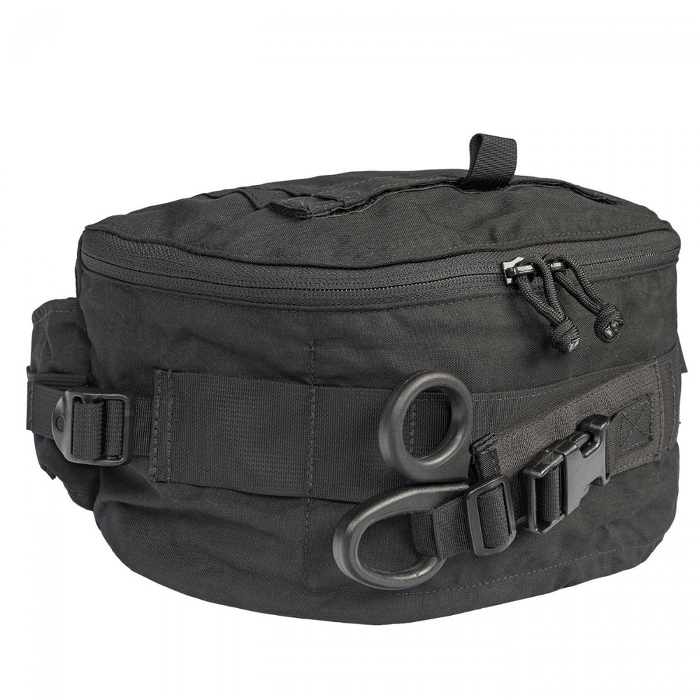 Side view of the closed TacMed trauma kit, showcasing dual retention rings and MOLLE-compatible straps.