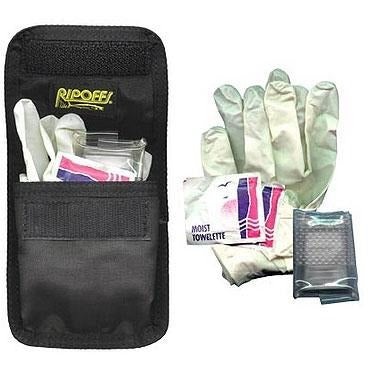 CO-25 EMT pouch open to display medical gloves, antiseptic wipes, and other first aid items.
