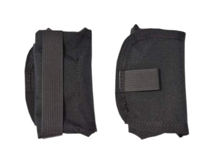 Front and back view of the Phantom Tourniquet Case in black, showing elastic retention band and hook-and-loop panel.