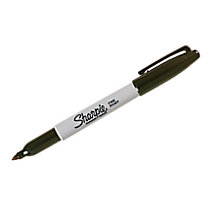 Olive green Sharpie permanent marker with fine point tip and removable cap, positioned diagonally.