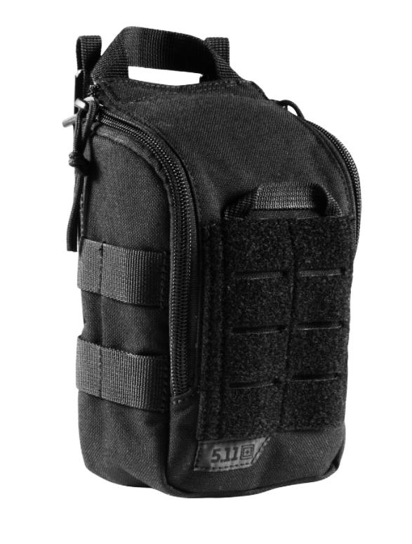 Black UCR IFAK Pouch with MOLLE webbing and hook-and-loop front panel.
