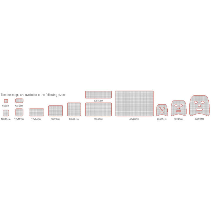 Sizes of BurnTec burns wound care dressing