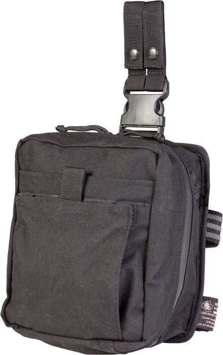 The Medic Leg Rig Gear Bag in black, designed for quick access to medical gear with elastic storage loops for organization. Made from durable 500D CORDURA® Solution-Dyed Nylon with Near Infrared Signature Reduction for stealth. Features sand and water-resistant zippers with silent pulls and a PALS/MOLLE-style attachment system. Ideal for tactical and emergency professionals. Bag only, contents not included.