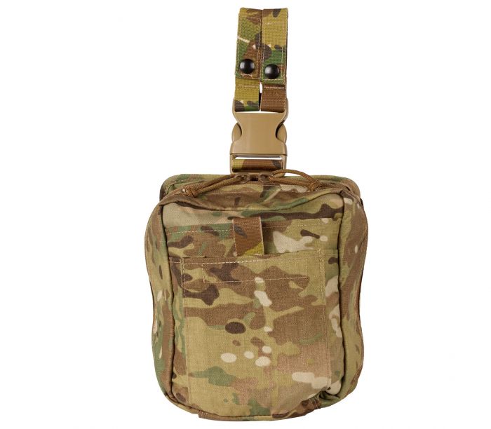 The Medic Leg Rig Gear Bag in multicam, designed for quick access to medical gear with elastic storage loops for organization. Made from durable 500D CORDURA® Solution-Dyed Nylon with Near Infrared Signature Reduction for stealth. Features sand and water-resistant zippers with silent pulls and a PALS/MOLLE-style attachment system. Ideal for tactical and emergency professionals. Bag only, contents not included.
