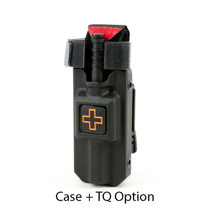 RIGID TQ Case without tourniquet shown upright on white background. Modular, high-impact polymer design. TacMed Australia – minimal profile holster option for C-A-T® carry.