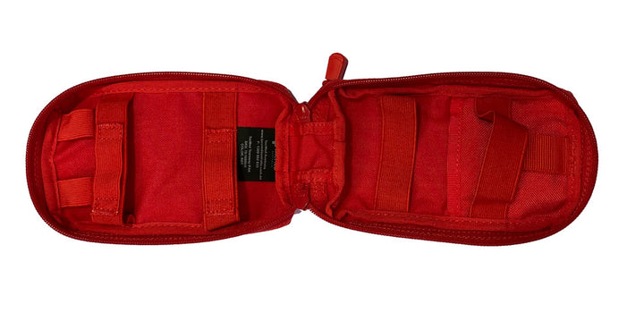TacMed IFAK in red featuring a green/black medical cross patch for quick identification. Combines visibility and function. TacMed Australia – colour-coded trauma kit for tactical and emergency use.