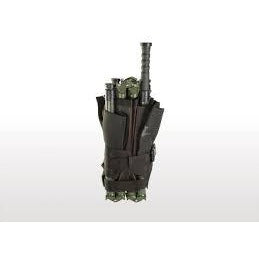 Talon II litter shown in its compact folded state with handles and frame secured upright for easy transport.